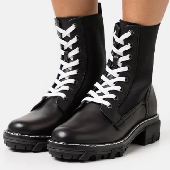 New! Rag & Bone Shiloh Black Leather Combat Boots - Picture 2 of 9